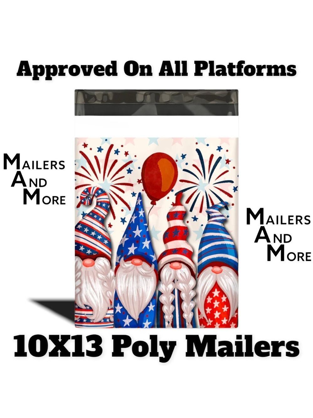 25 10X13 Poly Mailers Patriotic Gnomes USA American Flag - Picture 7 of 7